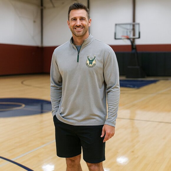 Milwaukee Bucks NBA Men M Gray Long Sleeve Performance Stretch 1/4 Zip Pullover - Picture 1 of 13